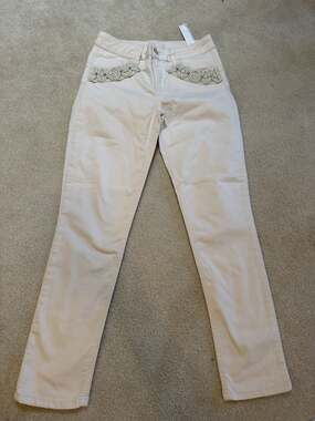 NWT LIU JO Womens White Denim Jeans Size 29 Lace Detail